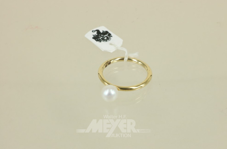 Damenring, 585er GG, mit 1 Perle, ca. 3