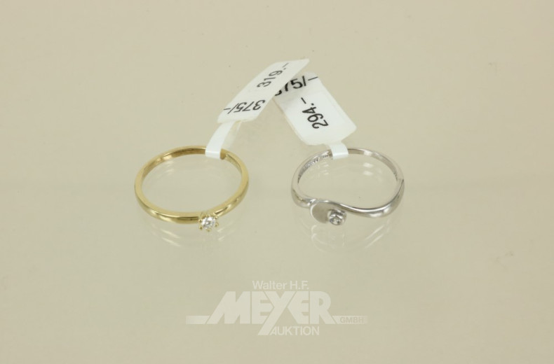 2 Damenringe, 375er WG/GG, ca. 3 g.,