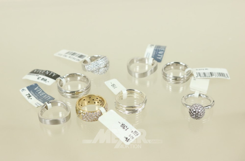 8 Damenringe, Silber