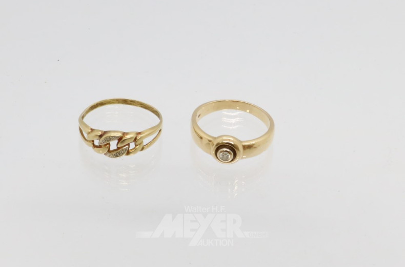 2 Damenring, 585er GG, 1 x besetzt mit