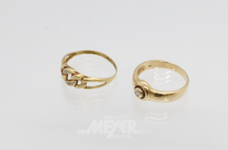 2 Damenring, 585er GG, 1 x besetzt mit