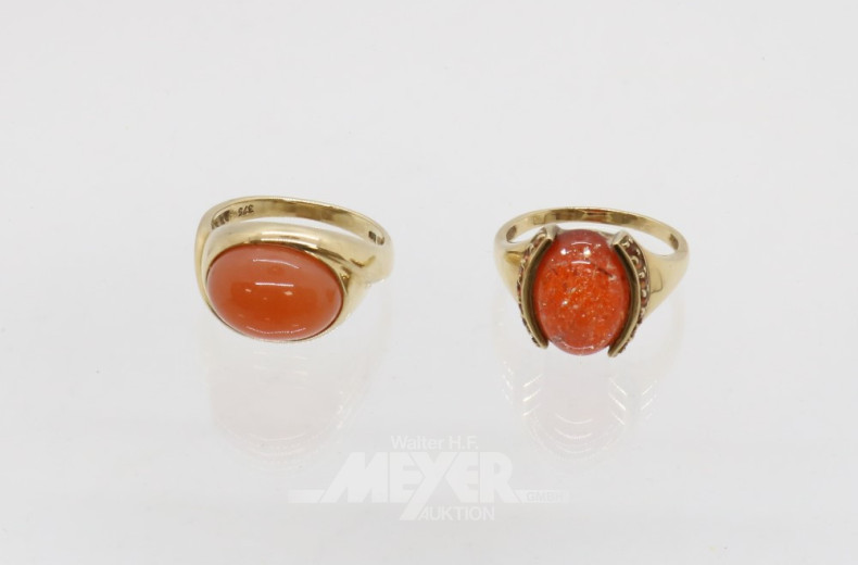 2 Damenringe, 333er GG, besetzt mit