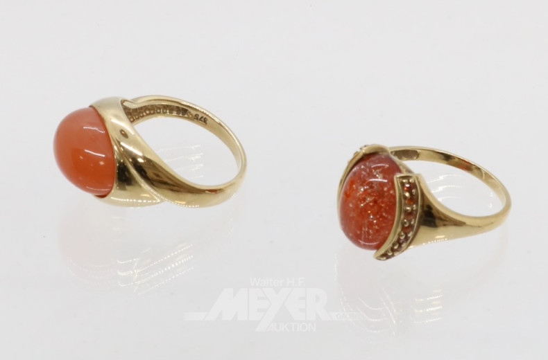 2 Damenringe, 333er GG, besetzt mit