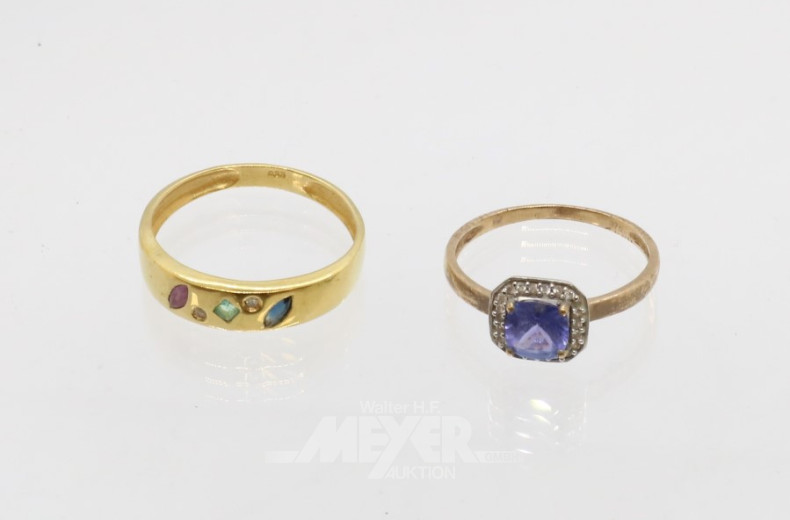 2 Damenringe, 333er GG, besetzt mit