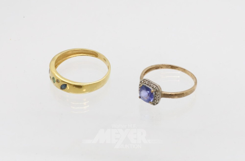 2 Damenringe, 333er GG, besetzt mit