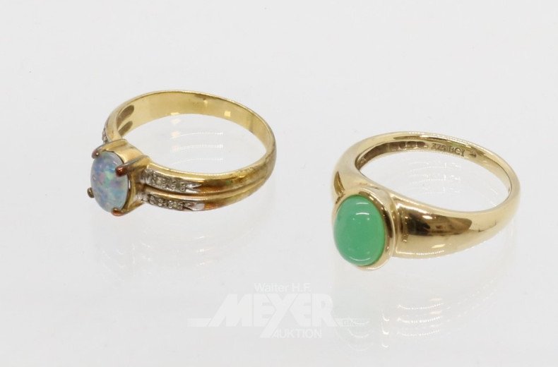 2 Damenringe, 333er GG, besetzt mit