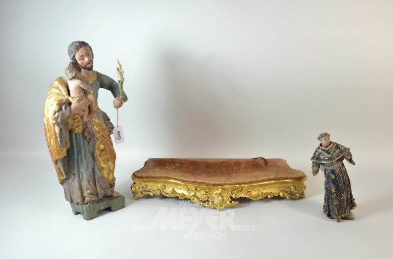 2 Holzfiguren ''Jesus mit Kind u. Mönch''