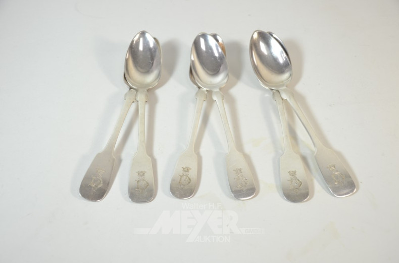 6 Esslöffel, Spatenmuster, 800er Silber