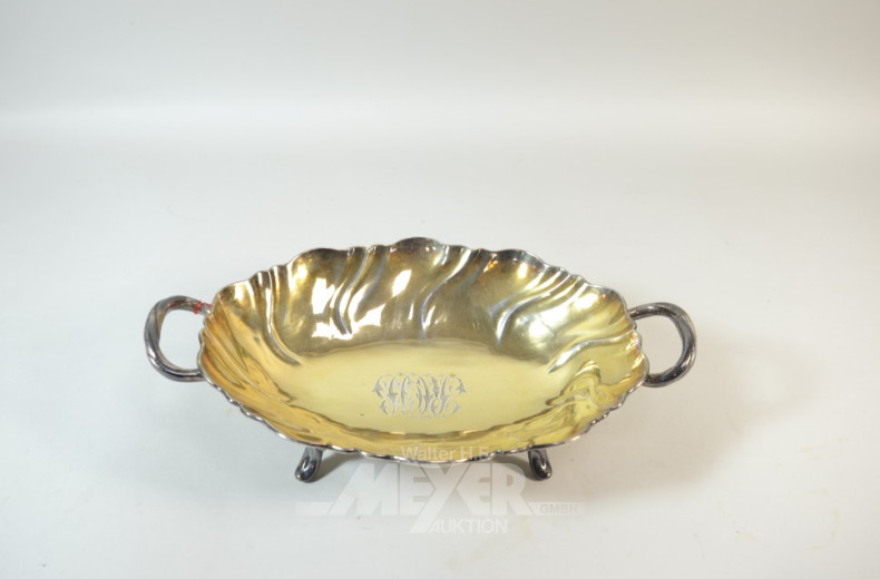 Henkelschale, 800er Silber, auf 4 Füßen