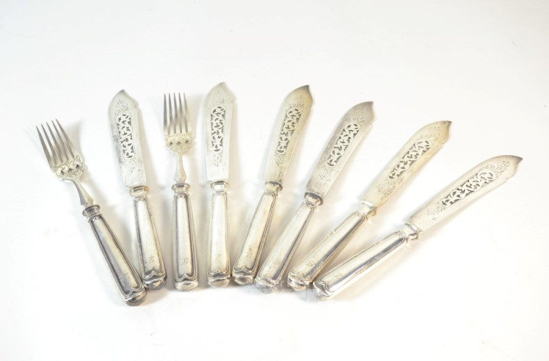 8 Teile Fischbesteck, 800er Silber: