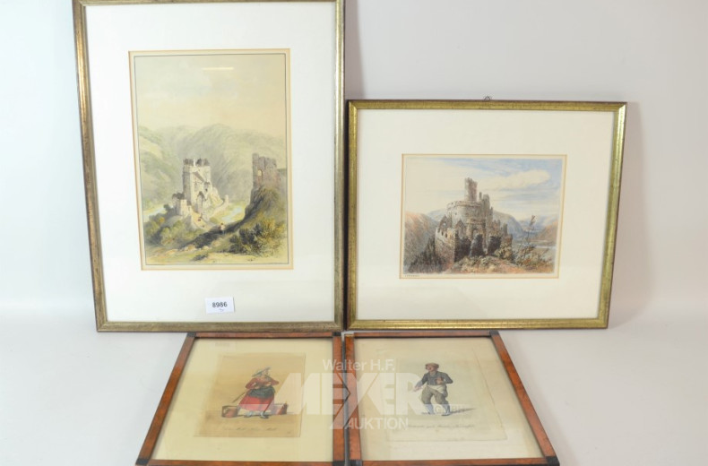 4 versch. color. Stiche ''Ehrenburg,