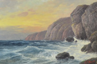 Gemälde ''Felsenküste mit Segelboot''