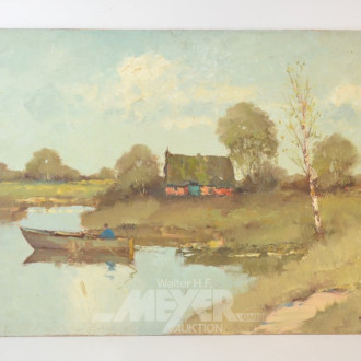 Gemälde ''Flußlandschaft mit Fischerboot''