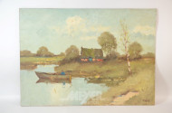 Gemälde ''Flußlandschaft mit Fischerboot''