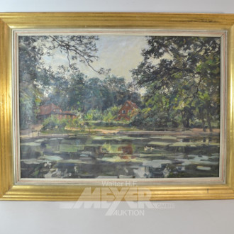Gemälde ''Dorfansicht mit Teich''