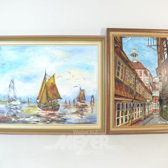 Gemälde ''Fischerboote / Alt Hamburg