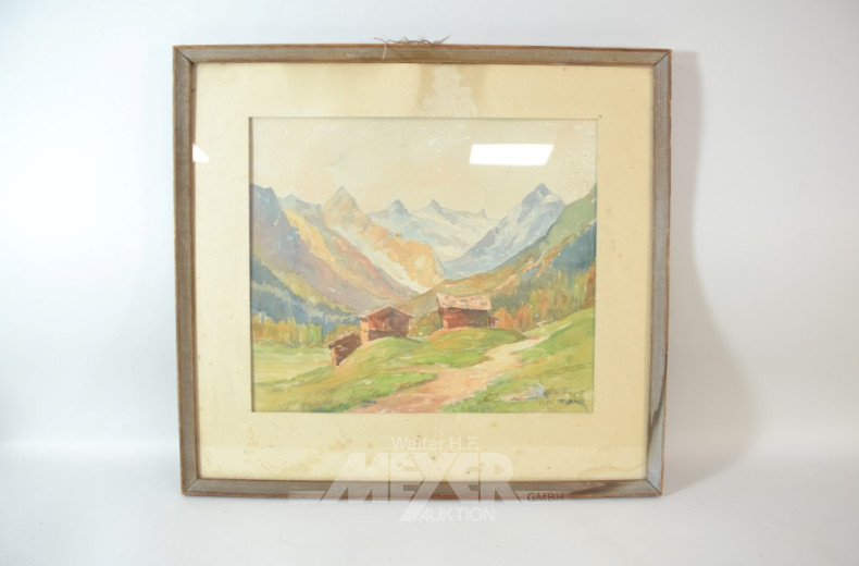 Aquarell ''Hütte vor Gebirgsmassiv''