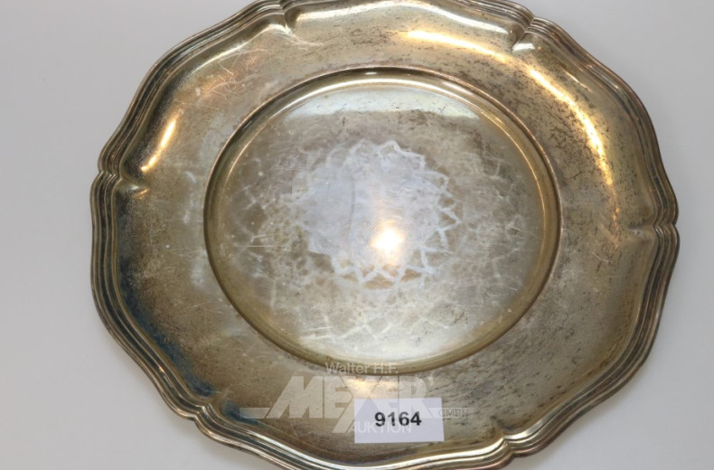runder Teller, 830er Silber, ca. 500 g.