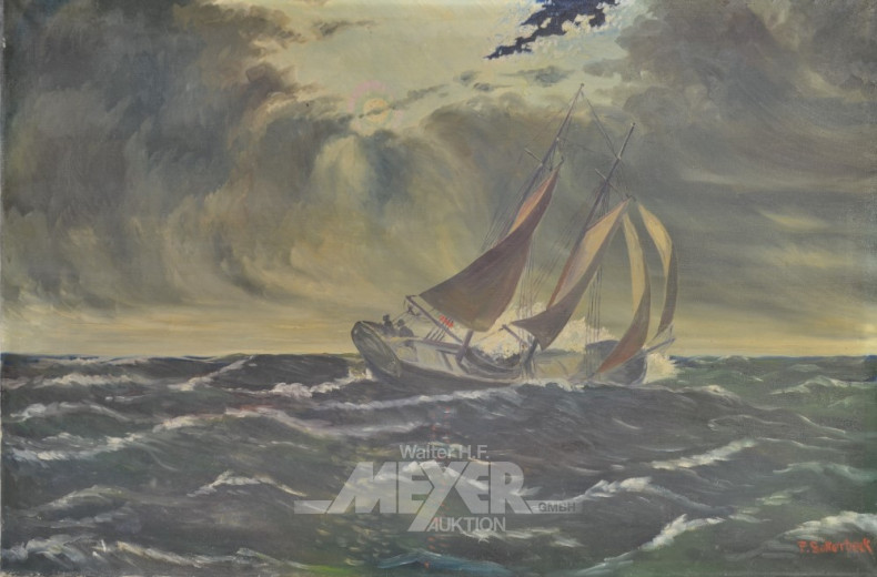 Gemälde ''Schiff in stürmischer See''