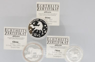 3 Münzen (China), Einhorn, Silber,