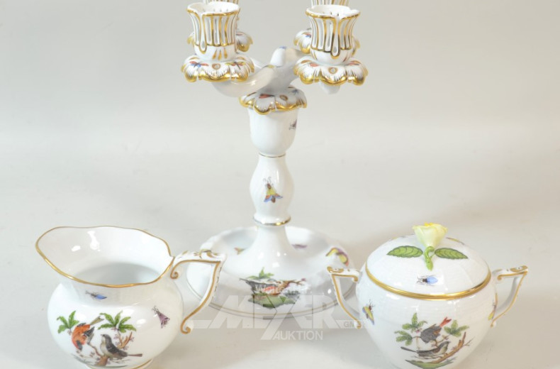 3 Porzellanteile, HEREND ''Vogel- und