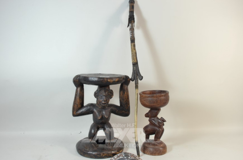 Holzmaske, 1 kl. Blumensäule Holz ''Affe''