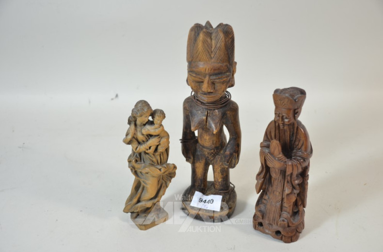 3 versch. Holzschnitzereien ''Der Betende