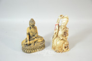 2 Hornschnitzereien ''Mönch und Buddha''