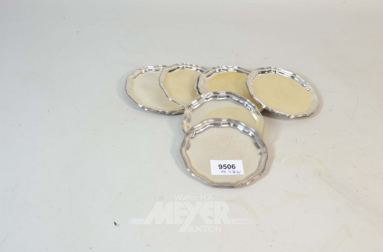 12 Glasuntersetzer, 835er Silber,