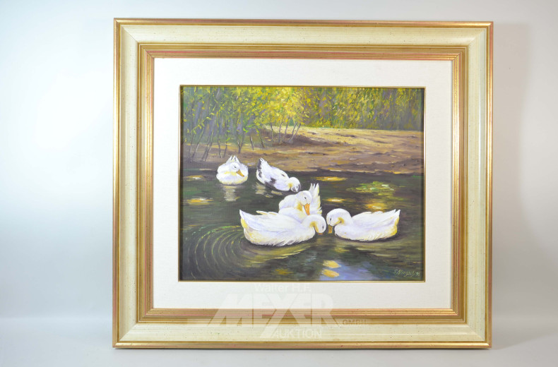 3 Gemälde ''Enten, See, Dorfweg''