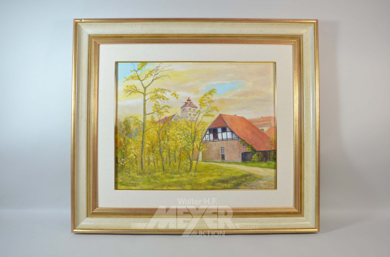 3 Gemälde ''Dorfansicht, Bachlauf, Feldweg''