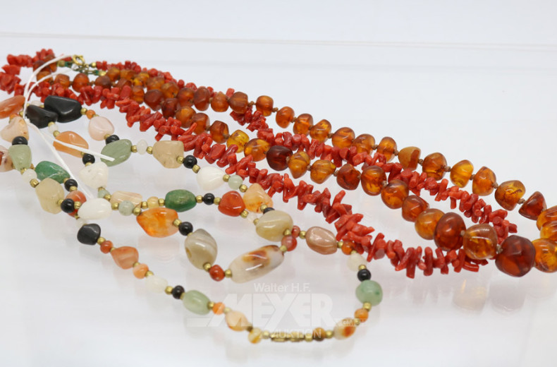 3 Ketten: Achat, Bernstein, Koralle