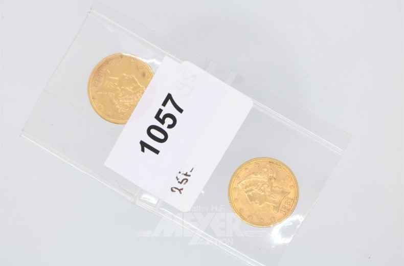 2 Goldmünzen ''5 Dollar'' Liberty Head