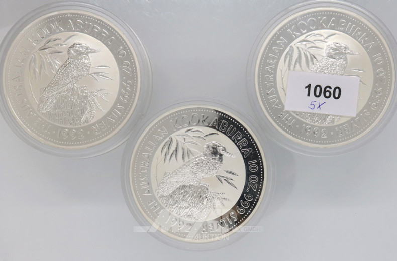 5 Münzen 10 Dollar, a´348 g, 999er