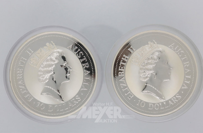 5 Münzen 10 Dollar, a´348 g, 999er
