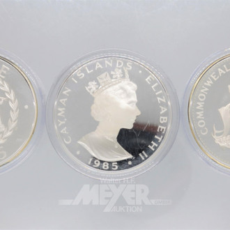 3 Silbermünzen 5 + 25 Dollar, 1985