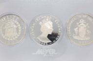 3 Silbermünzen 5 + 25 Dollar, 1985