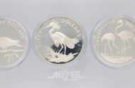 3 Silbermünzen 5 + 25 Dollar, 1985