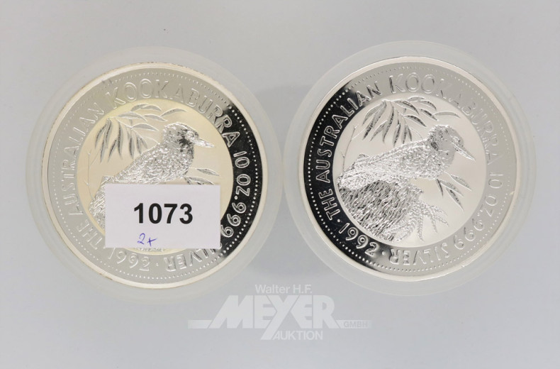 2 Münzen 10 Dollar, a´348 g, 999er