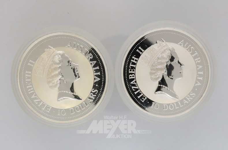 2 Münzen 10 Dollar, a´348 g, 999er