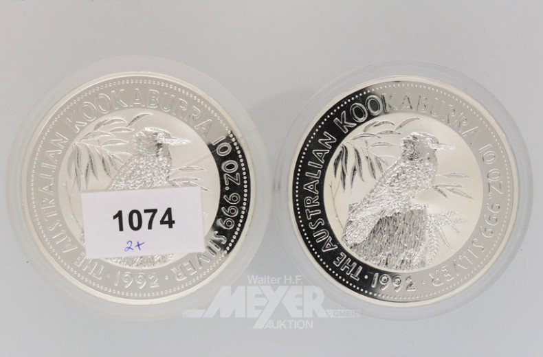 2 Münzen 10 Dollar, a´348 g, 999er