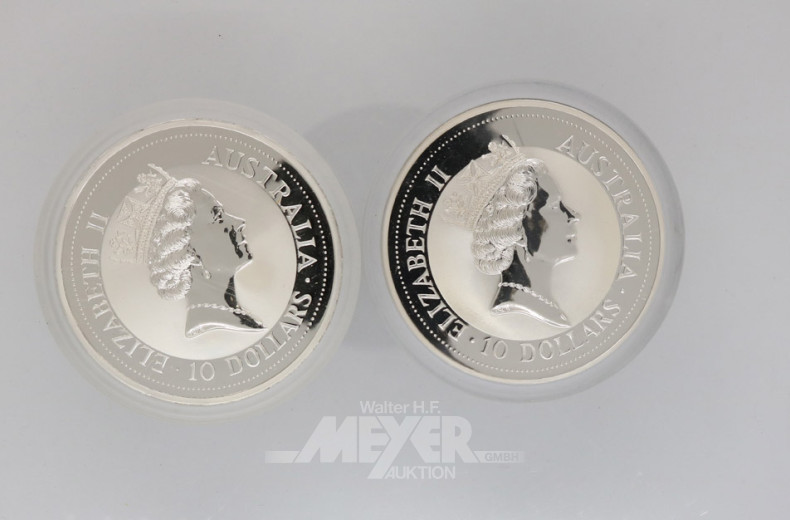 2 Münzen 10 Dollar, a´348 g, 999er