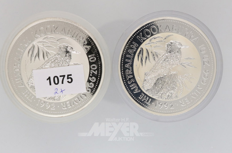 2 Münzen 10 Dollar, a´348 g, 999er