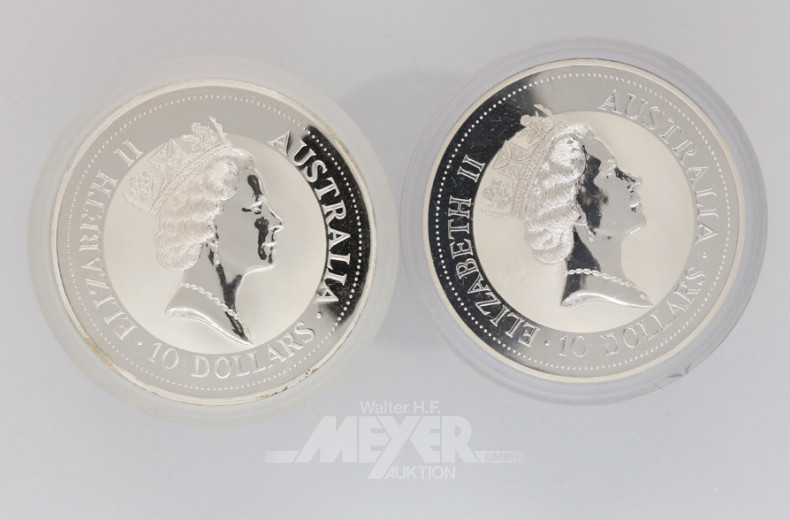 2 Münzen 10 Dollar, a´348 g, 999er