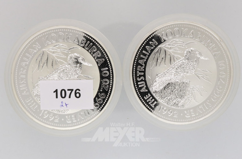 2 Münzen 10 Dollar, a´348 g, 999er