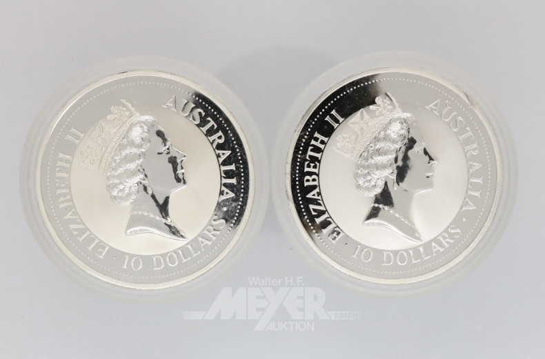 2 Münzen 10 Dollar, a´348 g, 999er