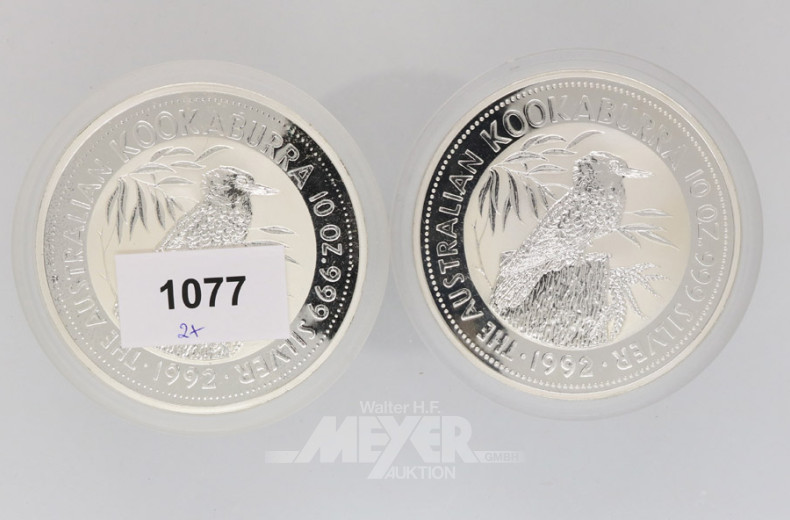 2 Münzen 10 Dollar, a´348 g, 999er