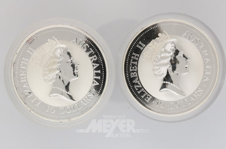 2 Münzen 10 Dollar, a´348 g, 999er