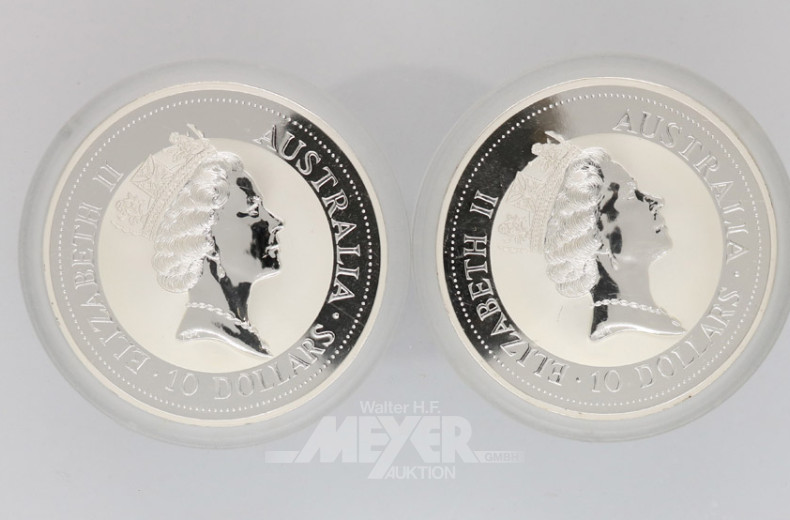 2 Münzen 10 Dollar, a´348 g, 999er