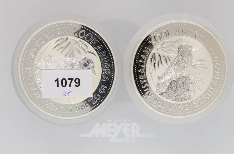 2 Münzen 10 Dollar, a´348 g, 999er